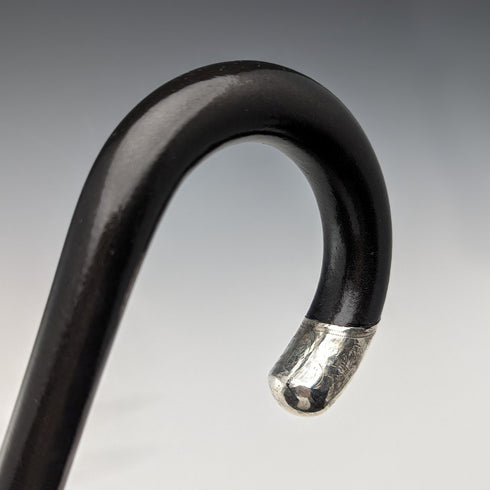 1928 British vintage gentleman's walking stick, pure silver decoration, black shaft, 91cm, A&S